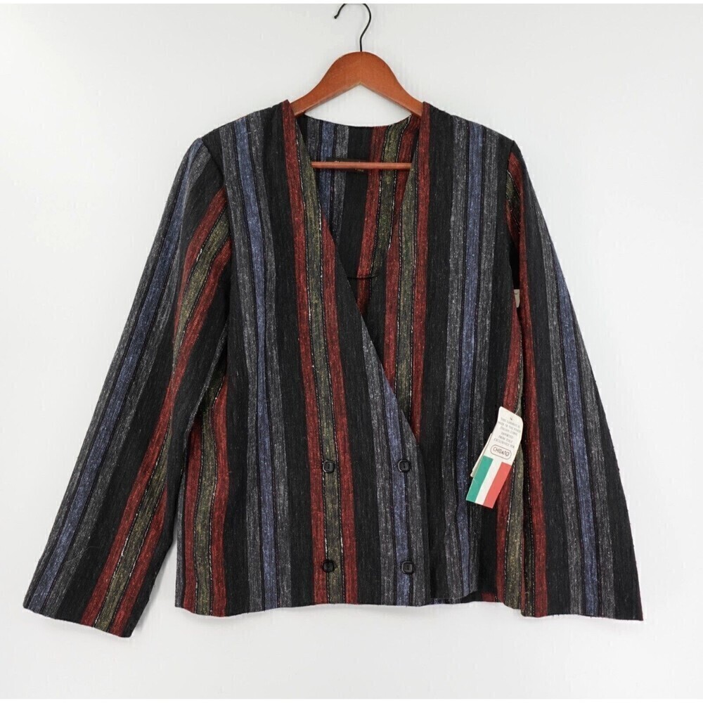 Chibaro Blazer Jacket Womens 7 Blue-Red Striped Double‎ Breasted 80's VTG Retro